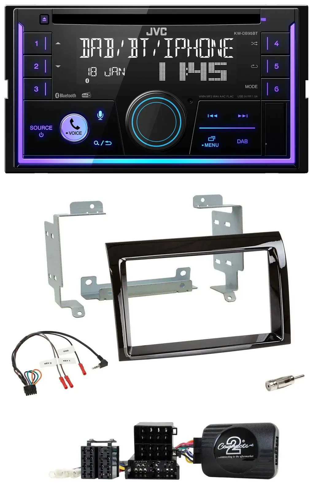JVC Lenkrad USB 2DIN DAB Bluetooth CD Autoradio für Fiat Ducato 2006-2008 piano