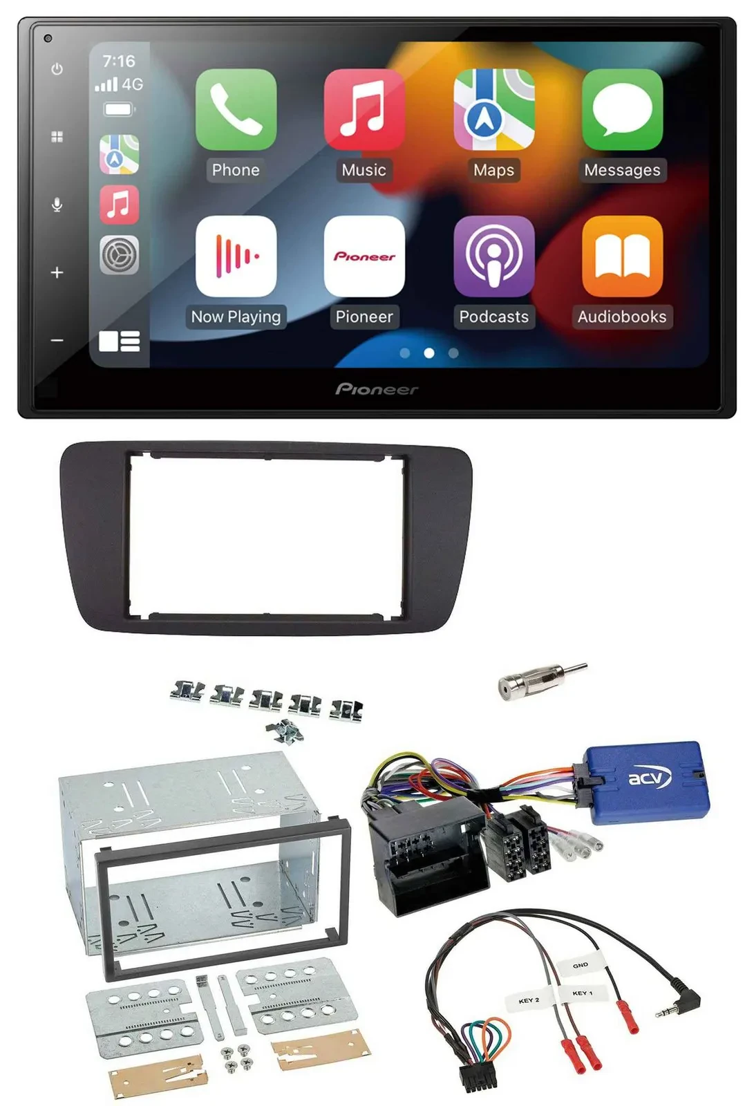 Автомагнитола Pioneer 2DIN, DAB, Bluetooth, USB, поддержка управления с руля, для Seat Ibiza (с 2008)