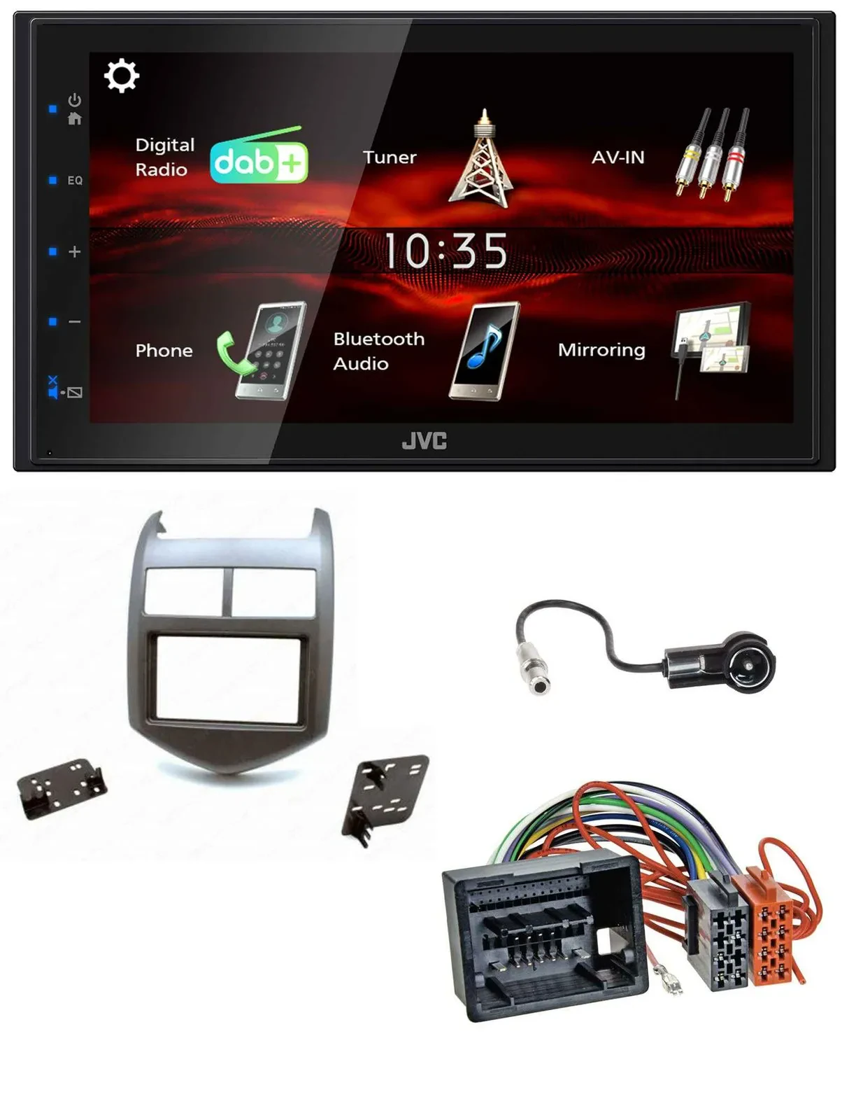 JVC USB Bluetooth MP3 DAB 2DIN Autoradio für Chevrolet Aveo Sonic ab 2011 dunkel