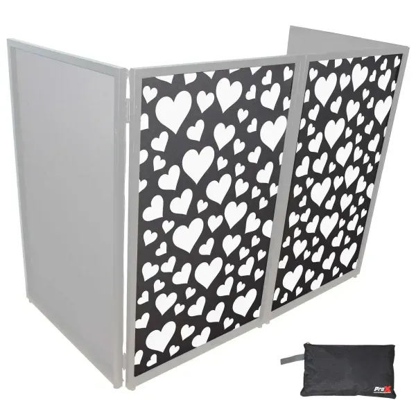 ProX XF-SPHEARTSX2 Hearts Pattern White on Black DJ Facade Scrims Pair