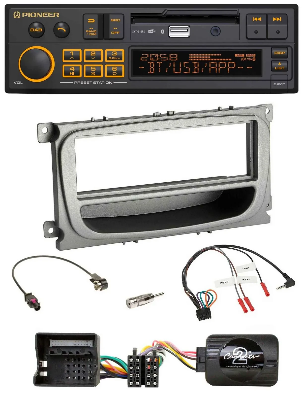 Pioneer DAB Lenkrad USB Bluetooth Autoradio für Ford Mondeo S-Max ab 2007 silber