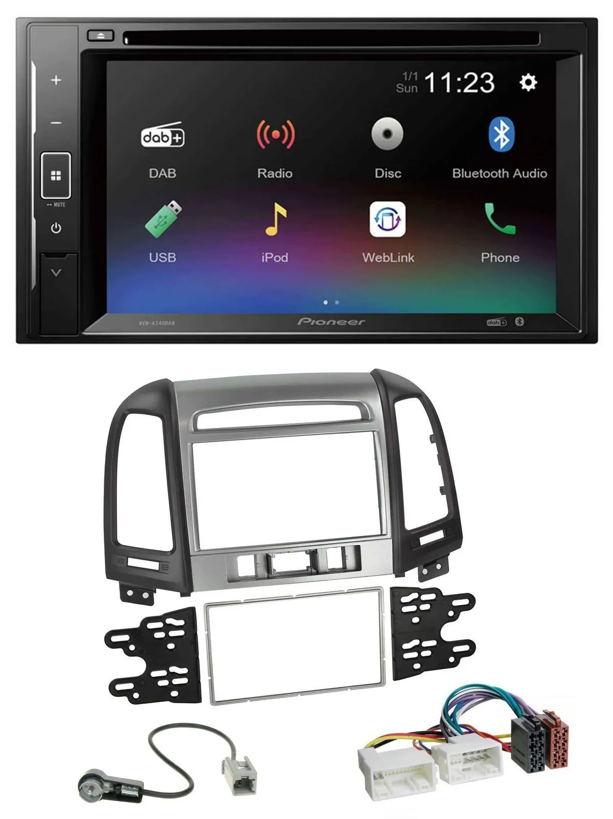 Pioneer Bluetooth MP3 USB 2DIN DAB DVD Autoradio für Hyundai Santa Fe 3 Schalter