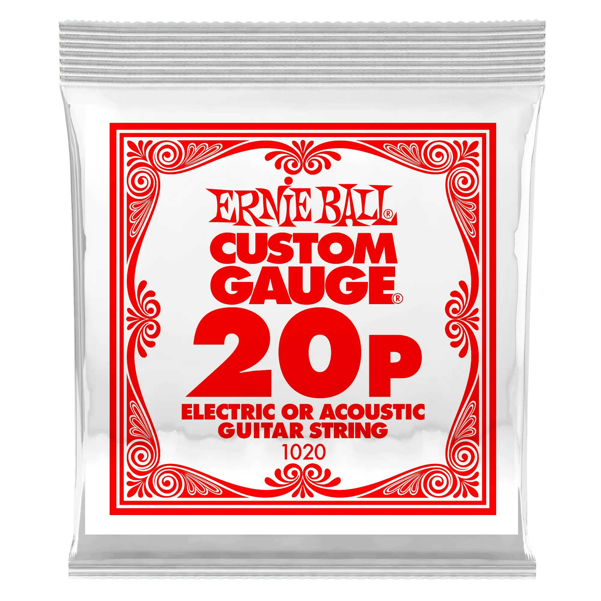Струна для акустической и электрогитары Ernie Ball P01020 Custom gauge, сталь, калибр 20
