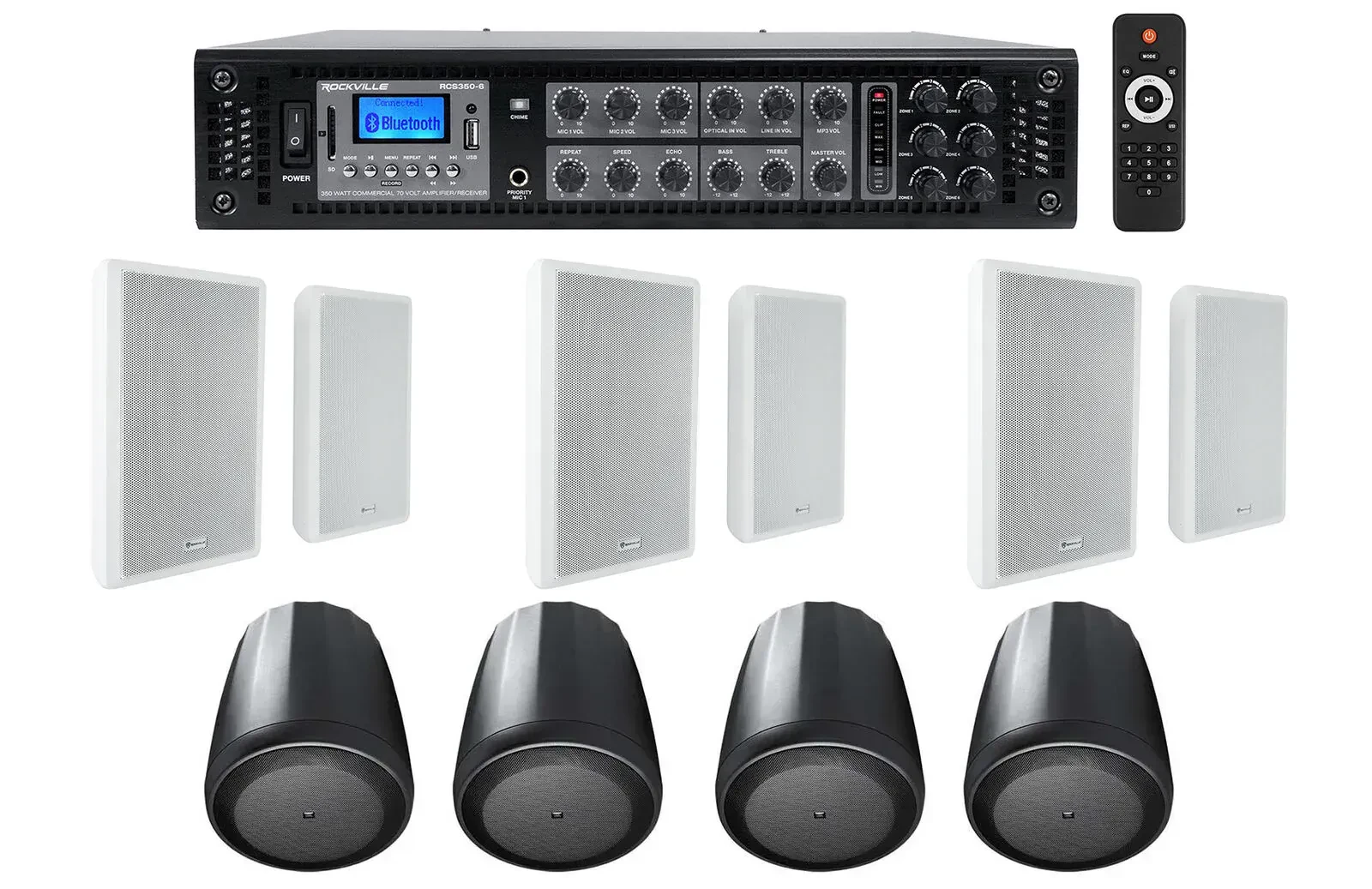 Трансляционный усилитель Rockville RCS350-6+3) Rock Slim 70W+Control 65 P/T с комплектом акустики