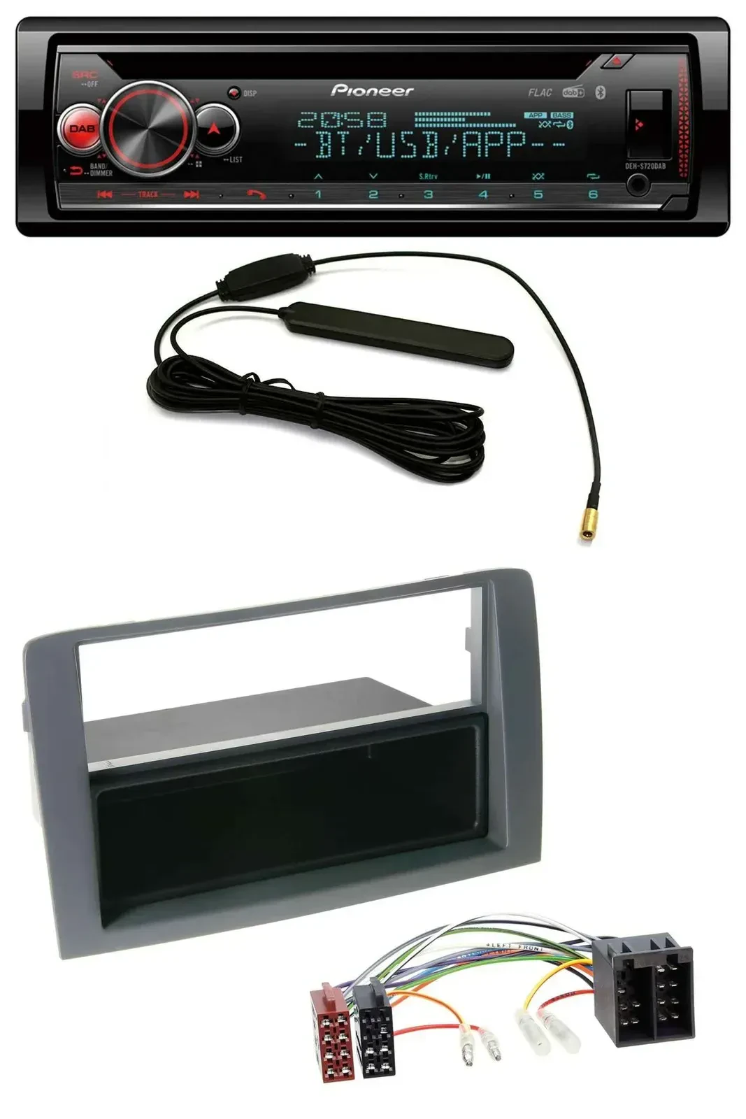 Автомагнитола Pioneer USB DAB MP3 Bluetooth CD для Fiat Idea (350, 2003–2011) серый