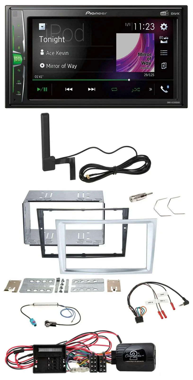 Pioneer MP3 DAB Lenkrad 2DIN Bluetooth Autoradio für Opel Corsa D matt-chrom 09-