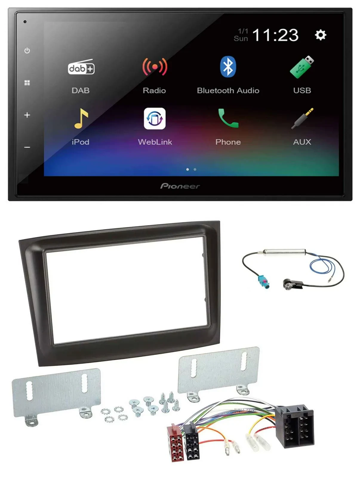 Автомагнитола для Fiat Doblo (с 2015) Pioneer 2DIN, USB, Bluetooth, DAB, MP3, черный