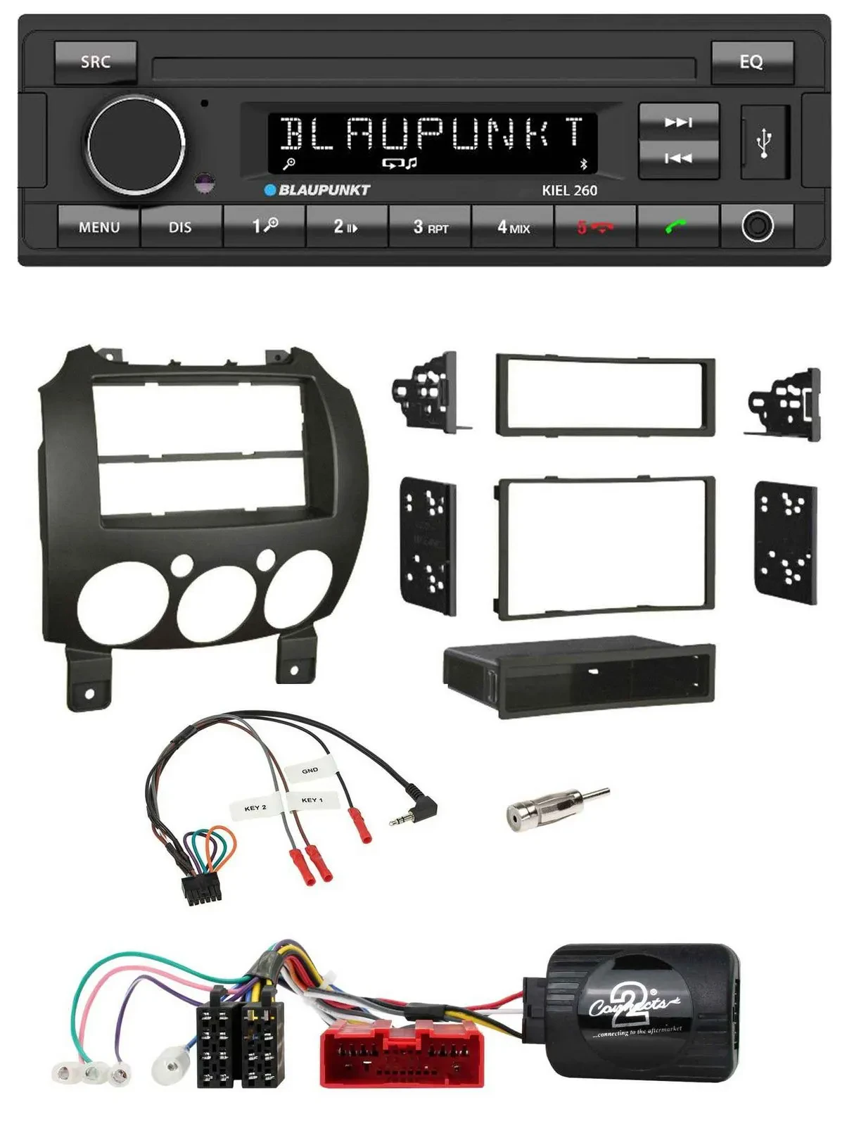 Автомагнитола для Mazda 2 (2007–2014) Blaupunkt USB, DAB, Bluetooth, поддержка кнопок на руле