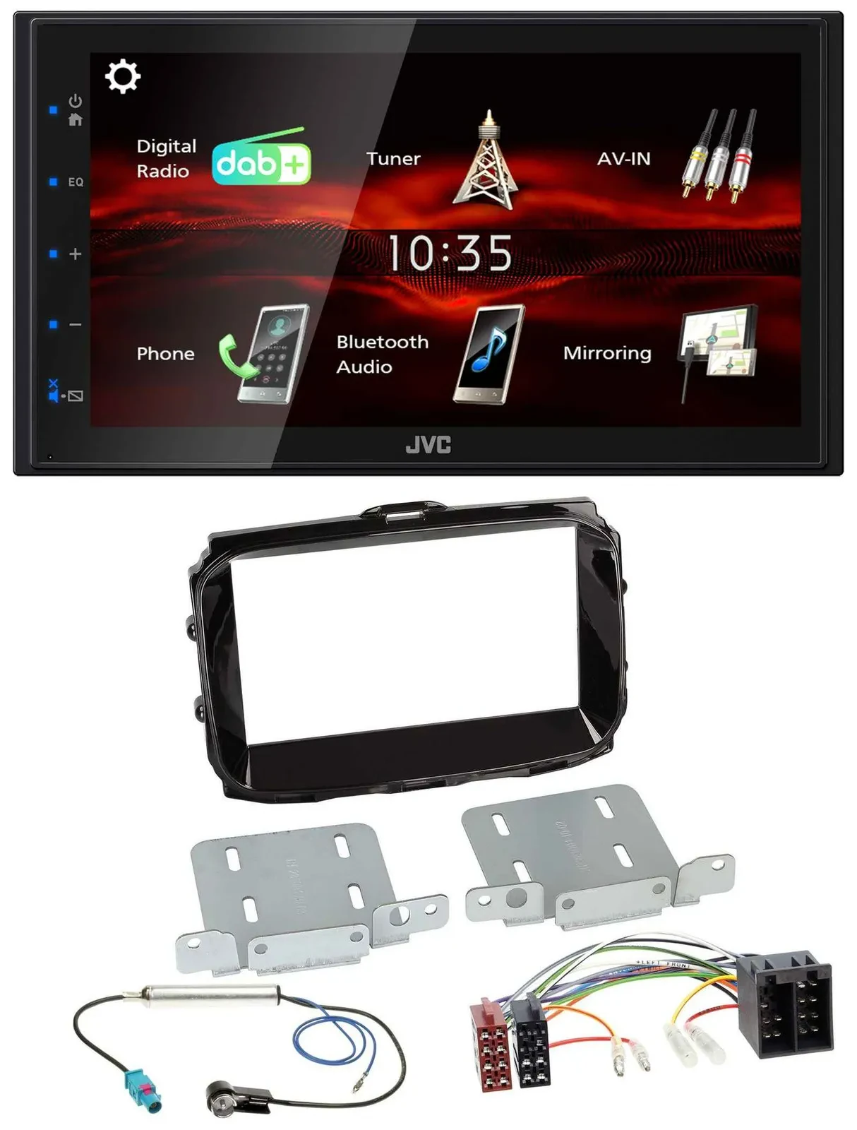Автомагнитола для Alfa Romeo JVC 2-DIN USB Bluetooth MP3 DAB, ISO, черный (piano black)