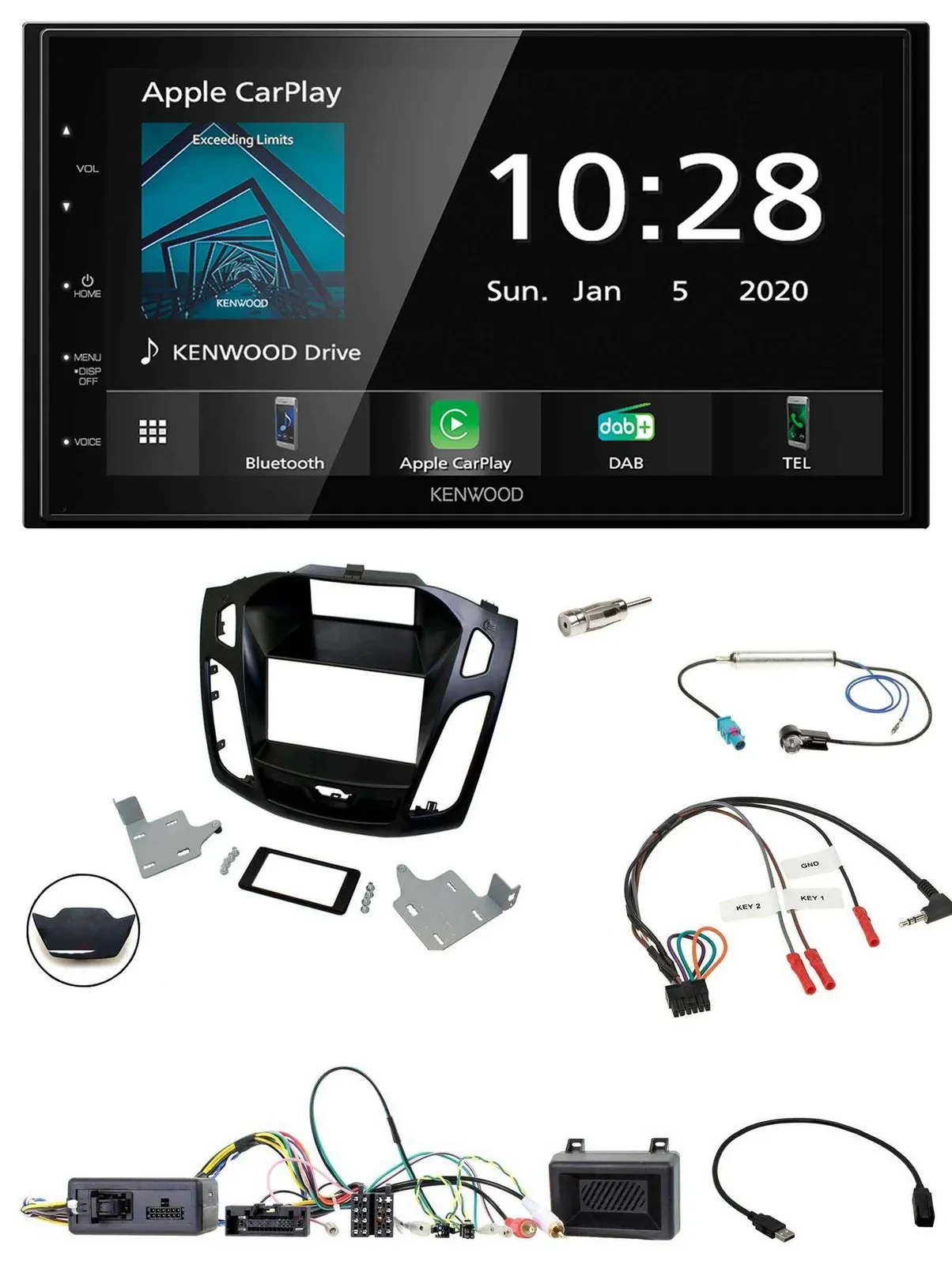 Kenwood Bluetooth Lenkrad DAB USB 2DIN Autoradio für Ford Focus 2014-2018
