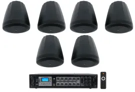 (6) JBL Control 64P/T 4" 30w Commercial 70v Black Pendant Speakers+Amplifier