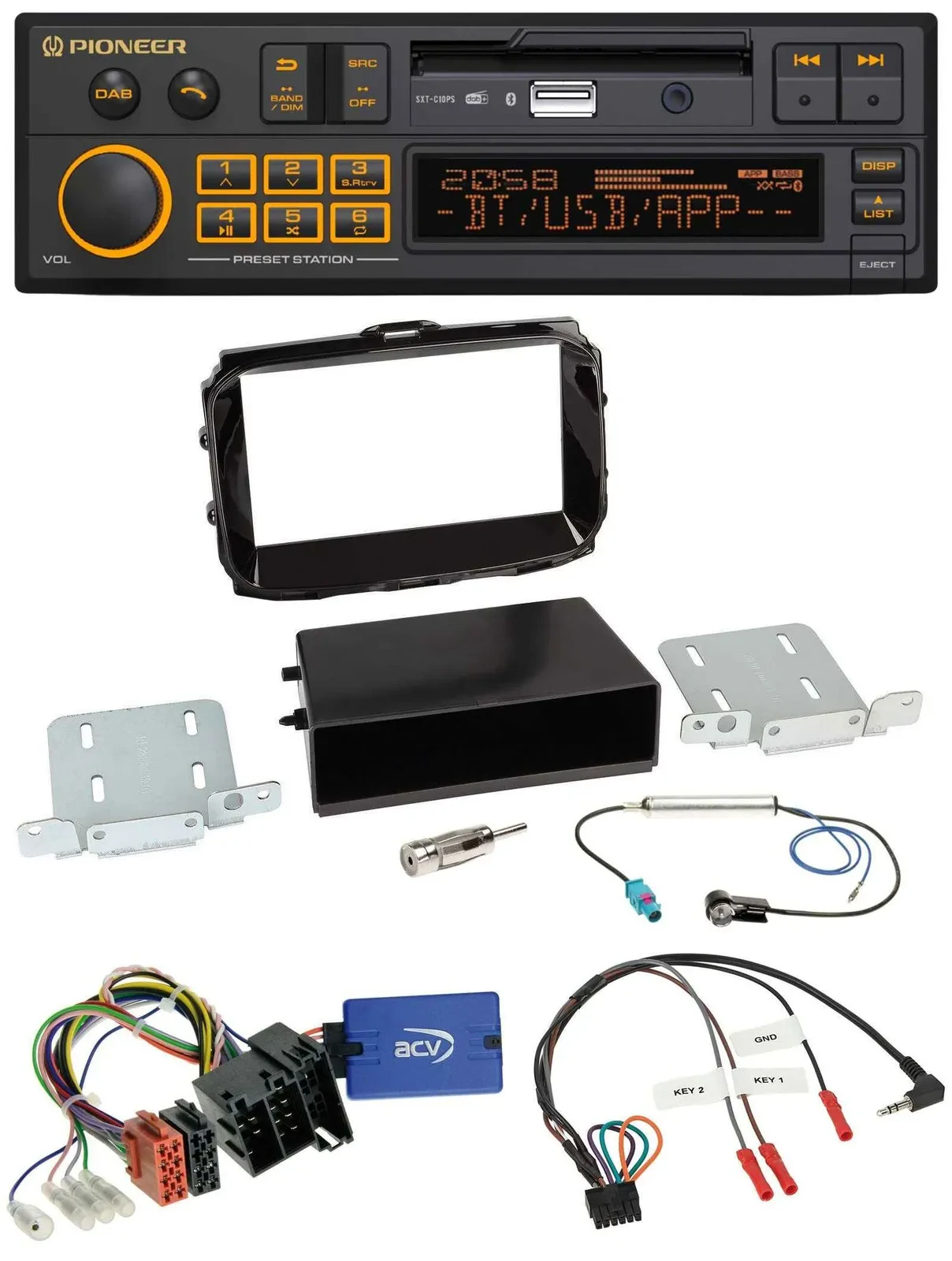 Автомагнитола для Alfa Romeo Giulietta (2013–2021) Pioneer DAB, USB, Bluetooth, совместимая с кнопками на руле, ISO