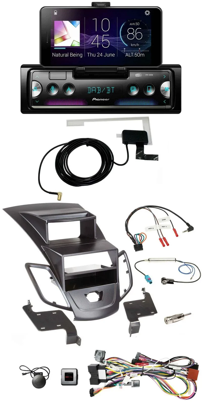 Pioneer DAB Bluetooth Lenkrad USB Autoradio für Ford Fiesta 08-10 Display schwar