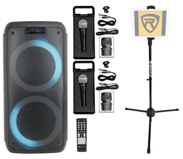 Rockville ROCK PARTY Dual 8" Karaoke Machine System w/LED's+2 Mics+Tablet Stand