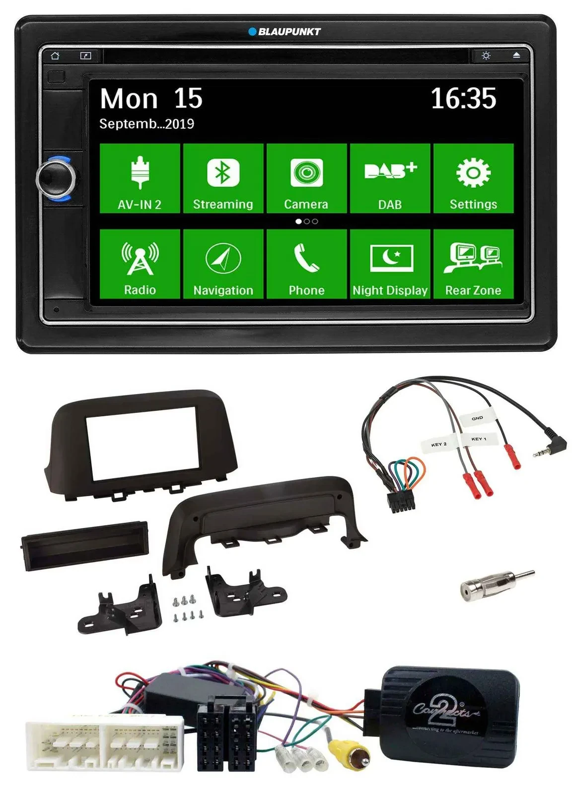 Blaupunkt Bluetooth 2DIN Lenkrad DAB USB TMC Navigation für Hyundai Kona ab 2013