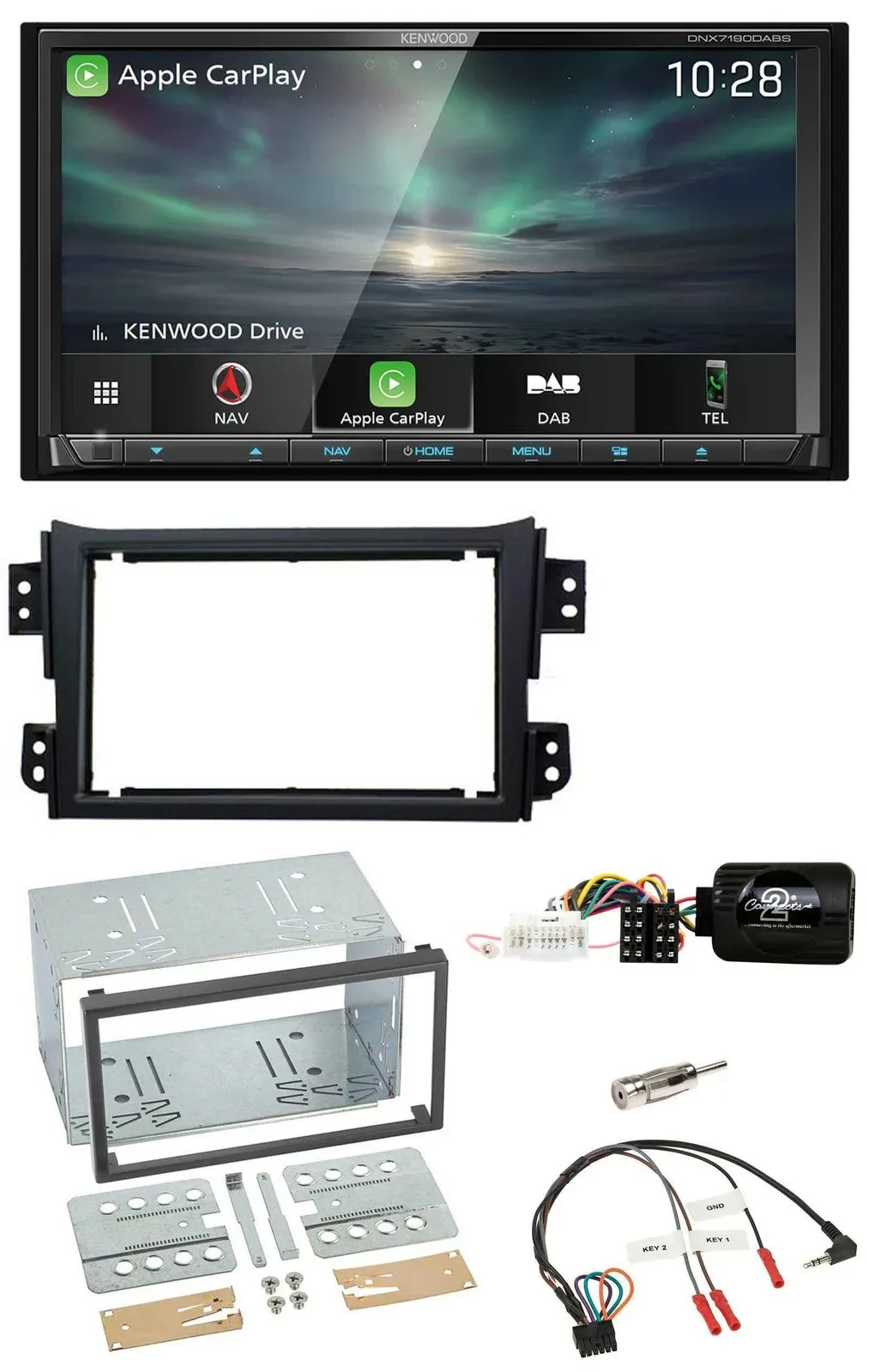 Kenwood Bluetooth USB 2DIN Lenkrad TMC DAB Navigation für Opel Agila B Suzuki Sp