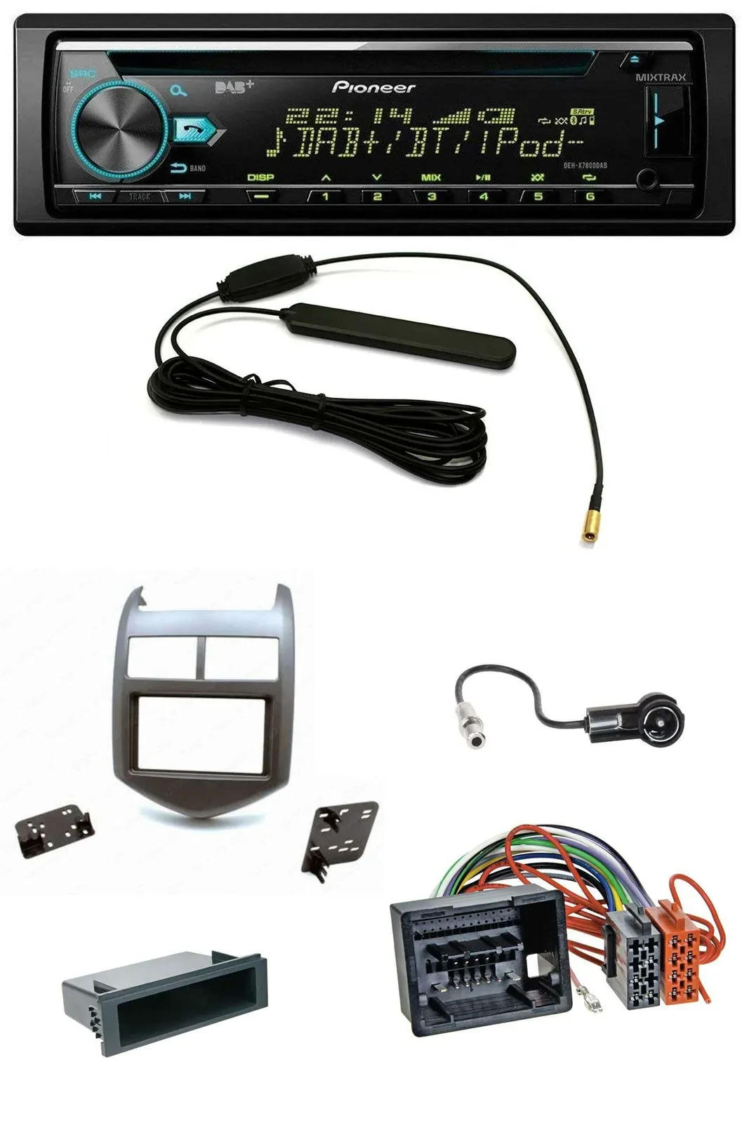 Автомагнитола Pioneer CD/MP3, AUX, USB, DAB для Chevrolet Aveo/Sonic (с 2011), темно-серая
