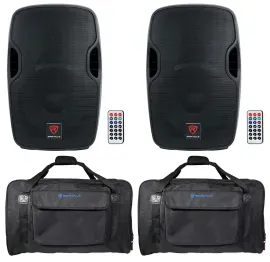 (2) Rockville BPA12 12" Bluetooth 1200w DJ PA Speakers+Carry Bags