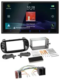 Автомагнитола для Fiat 500 (до 2012) JVC 2DIN, DAB, USB, Bluetooth, MP3, глянцевый чёрный