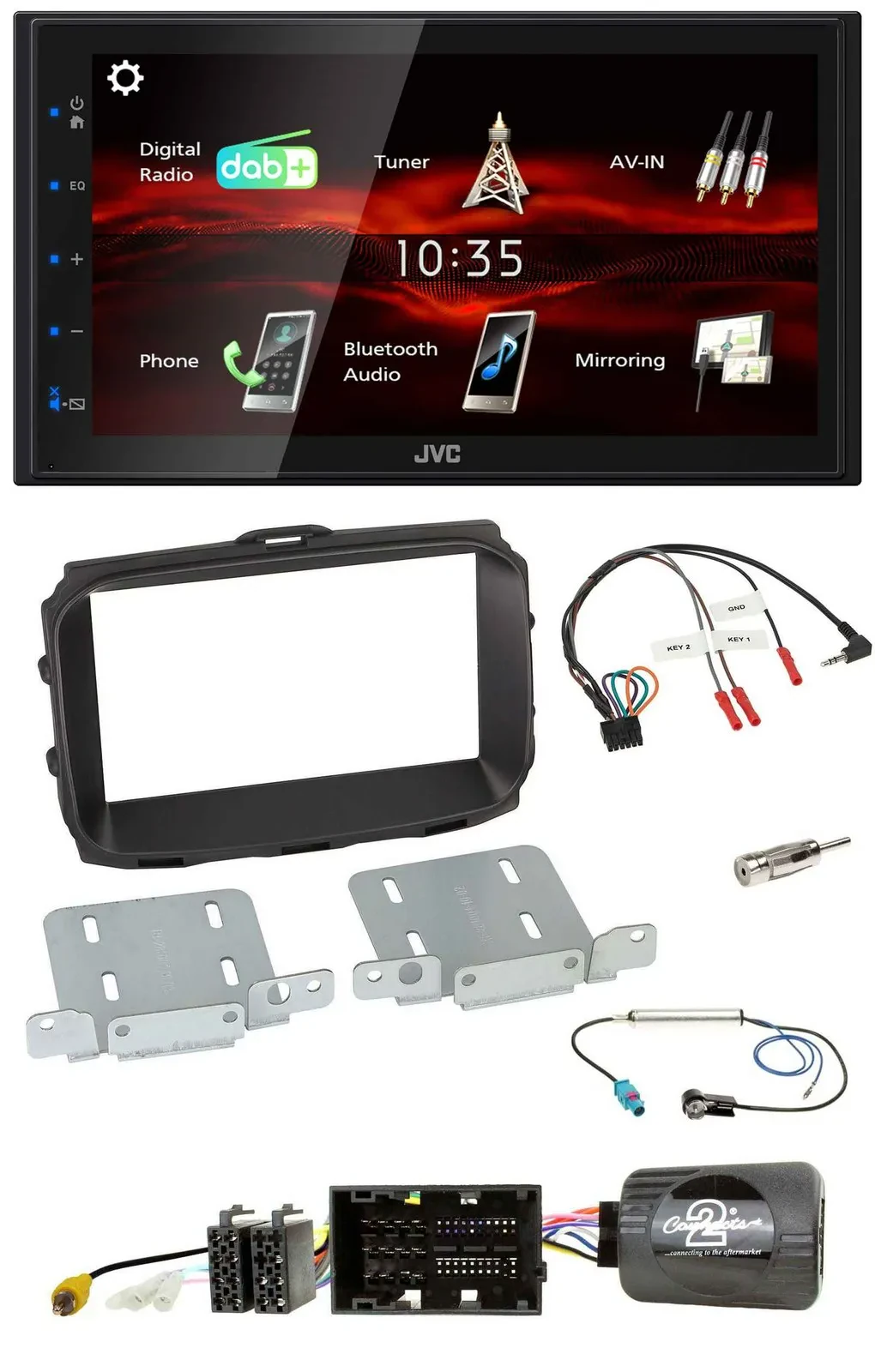 Автомагнитола JVC 2DIN, USB, Bluetooth, DAB для Alfa Romeo Giulietta (2013–2021)