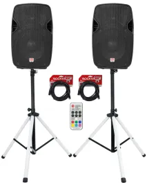 (2) Rockville SPGN108 10" Passive 800w DJ PA Speakers+LED Stands+Remote+Cables