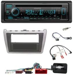 Автомагнитола Kenwood Bluetooth, DAB, CD, USB для Mazda 6 (2008–2012), серебристо-чёрная, поддержка управления с руля