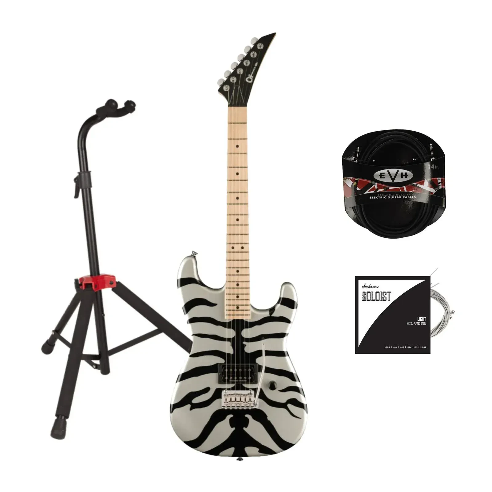 Charvel Super Stock SD1 H 2PT M Silver Bengal Electric Guitar Bundle