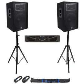 (2) JBL Pro JRX215 15" 2000w 8 Ohm PA/DJ Speakers+Crown Amplifier+Stands+Cables