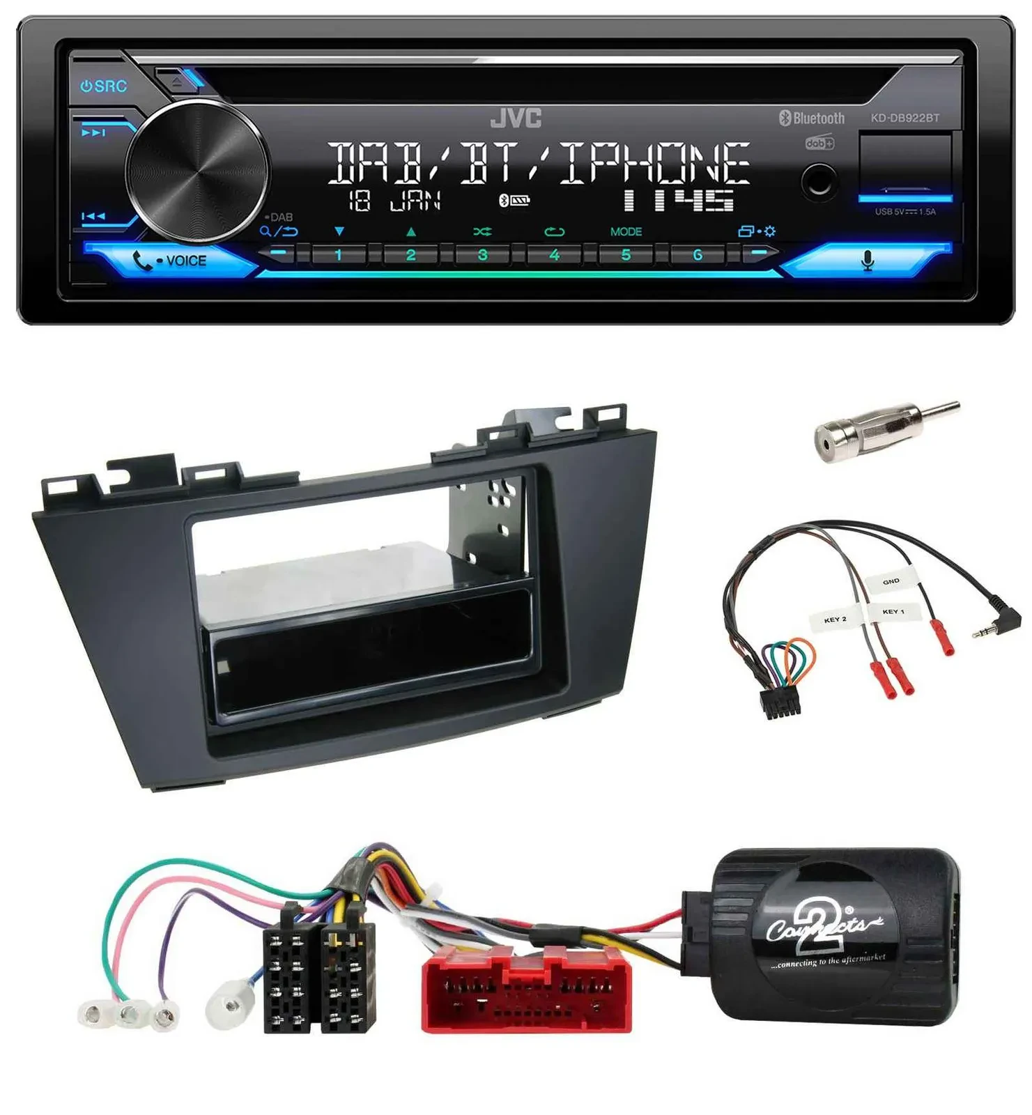 Автомагнитола JVC Bluetooth, USB, DAB, CD для Mazda 5 (2010–2015)