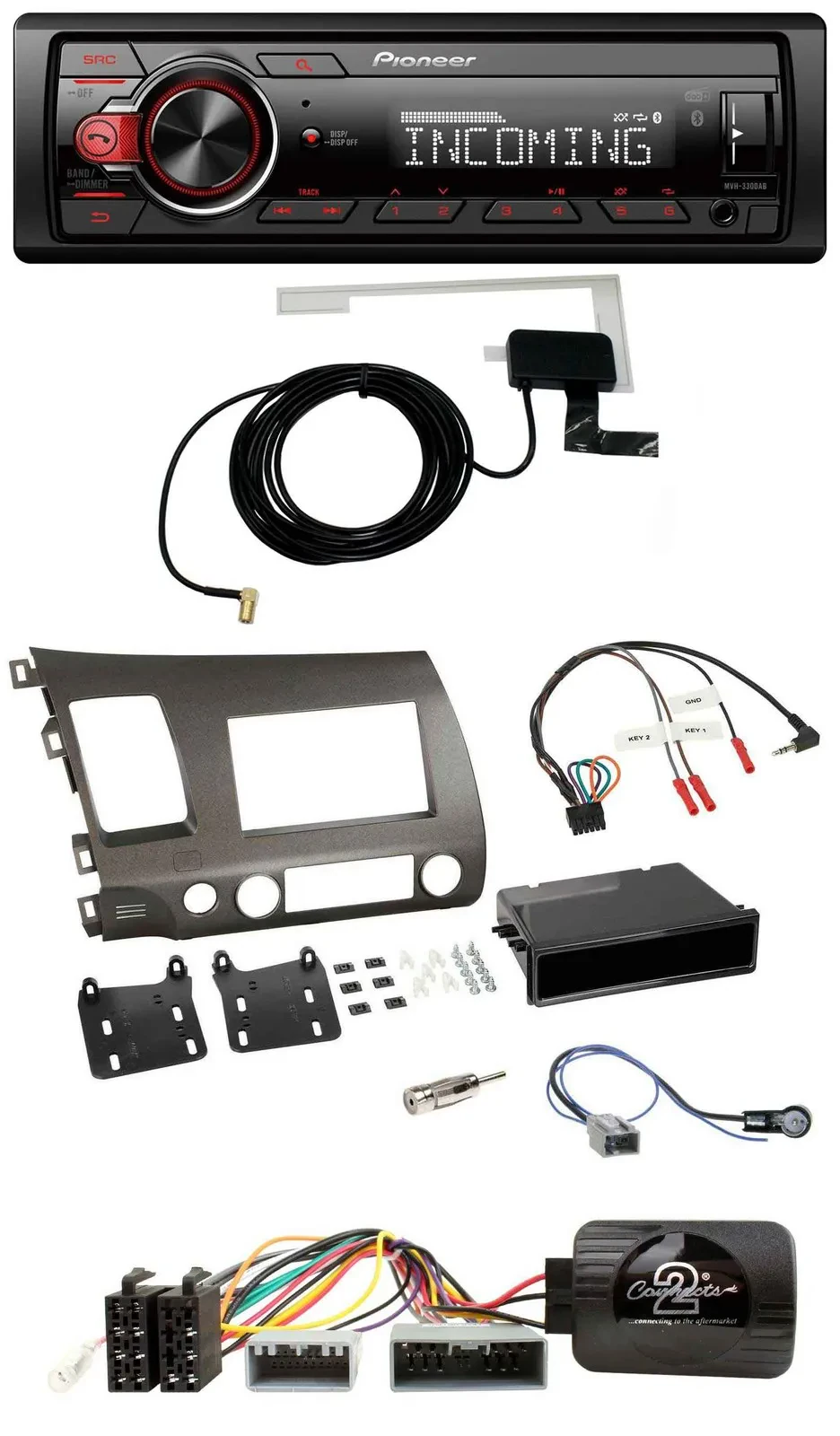 Pioneer USB Lenkrad DAB Bluetooth Autoradio für Honda Civic Hybrid 2006-2010 ant