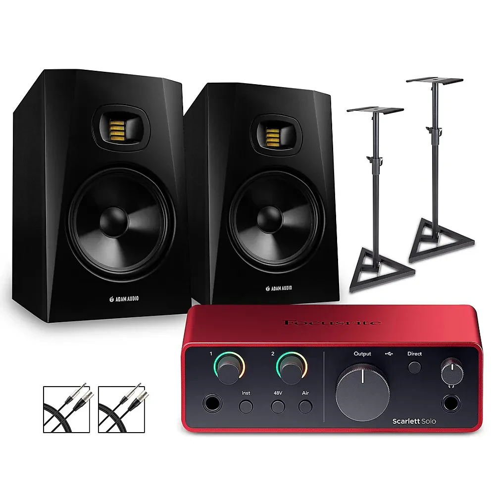 Focusrite Scarlett Solo Gen 4 Adam Audio Monitors (Stands & Cables Included) T8V