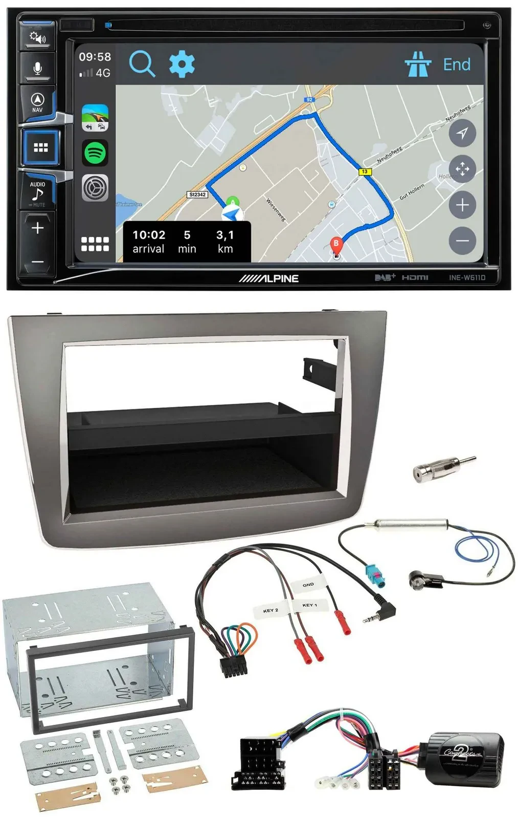 Alpine DAB TMC Bluetooth 2DIN USB Lenkrad Navigation für Alfa Romeo Mito 2008-20
