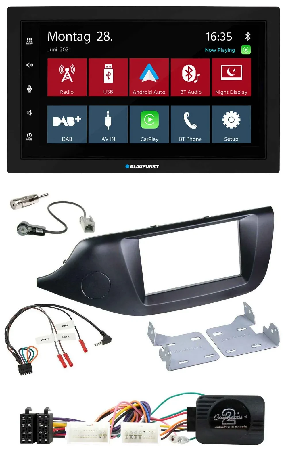 Blaupunkt Lenkrad Bluetooth DAB 2DIN USB Autoradio für Kia Ceed ab 2012 schwarz