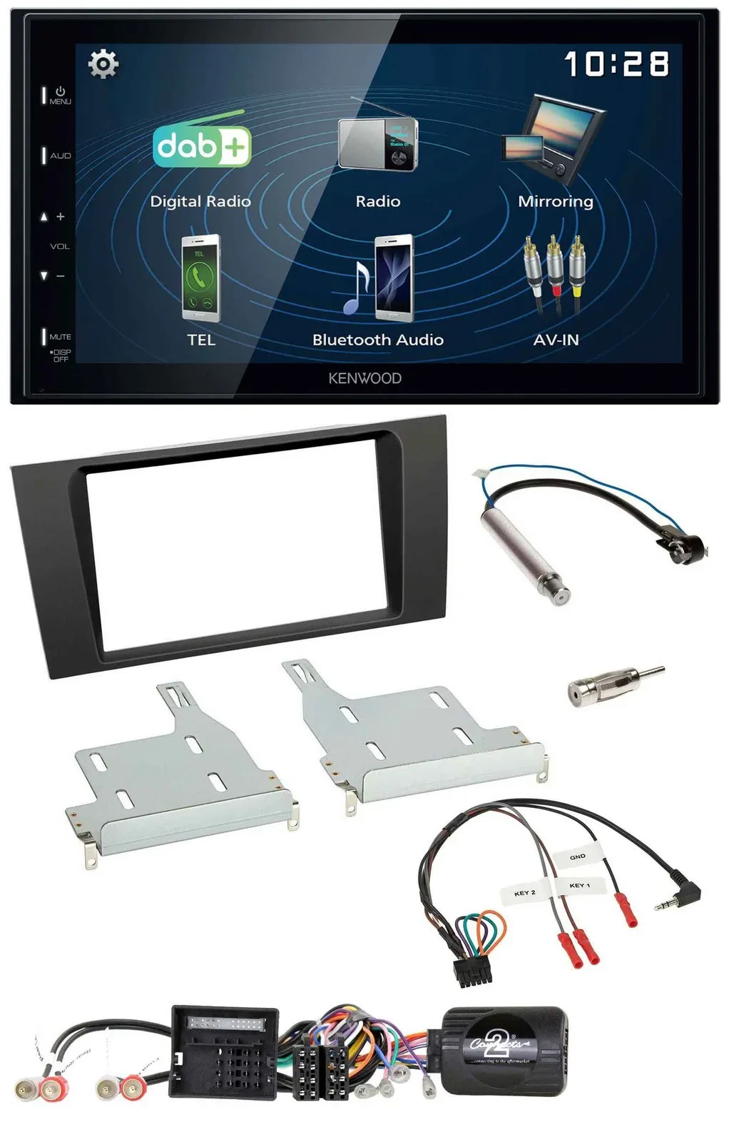 Kenwood 2DIN Bluetooth Lenkrad USB DAB Autoradio für Audi A4 2000-2001