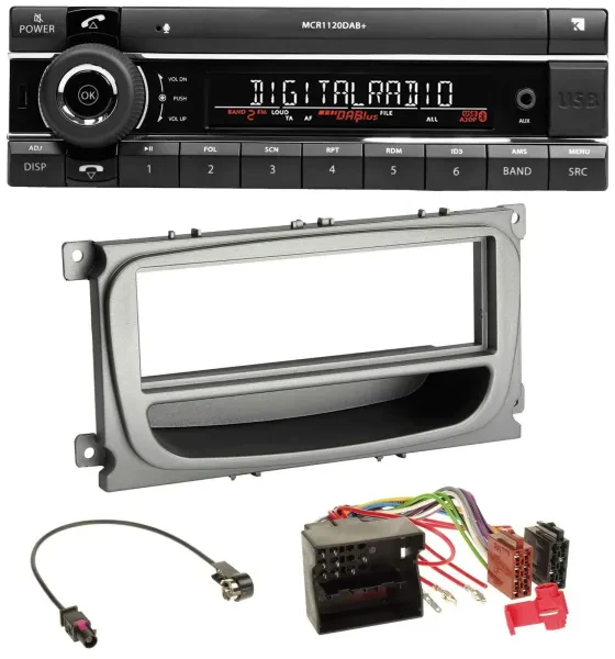 Kienzle Bluetooth MP3 USB DAB Autoradio für Ford Focus Galaxy C-Max ab 2007 silb