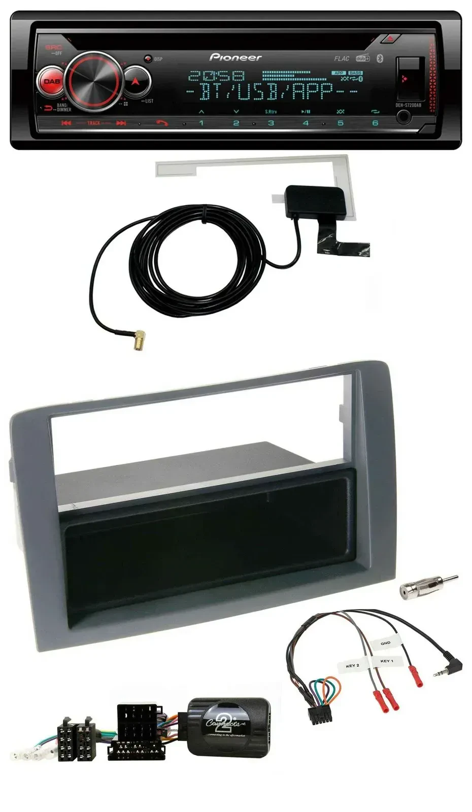 Pioneer DAB CD Lenkrad USB Bluetooth Autoradio für Fiat Idea 2006-2011 grau