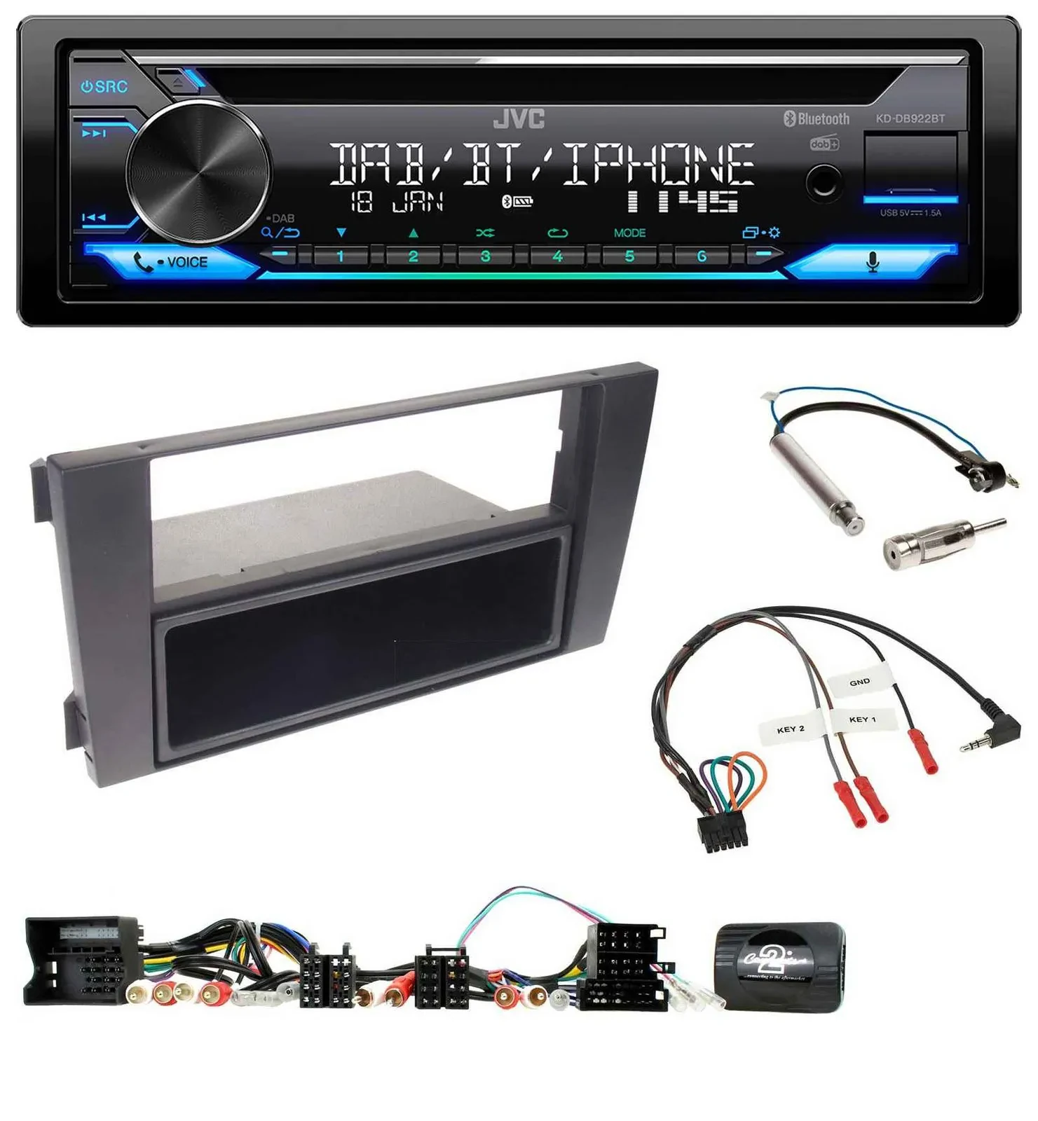 JVC Bluetooth Lenkrad USB DAB CD Autoradio für Audi A6 (2001-2004)