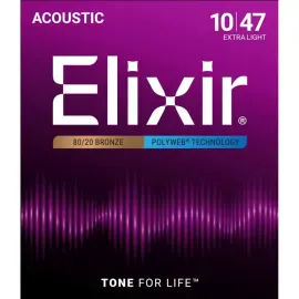 Струны для акустической гитары Elixir Polyweb 11000 10-47, бронза