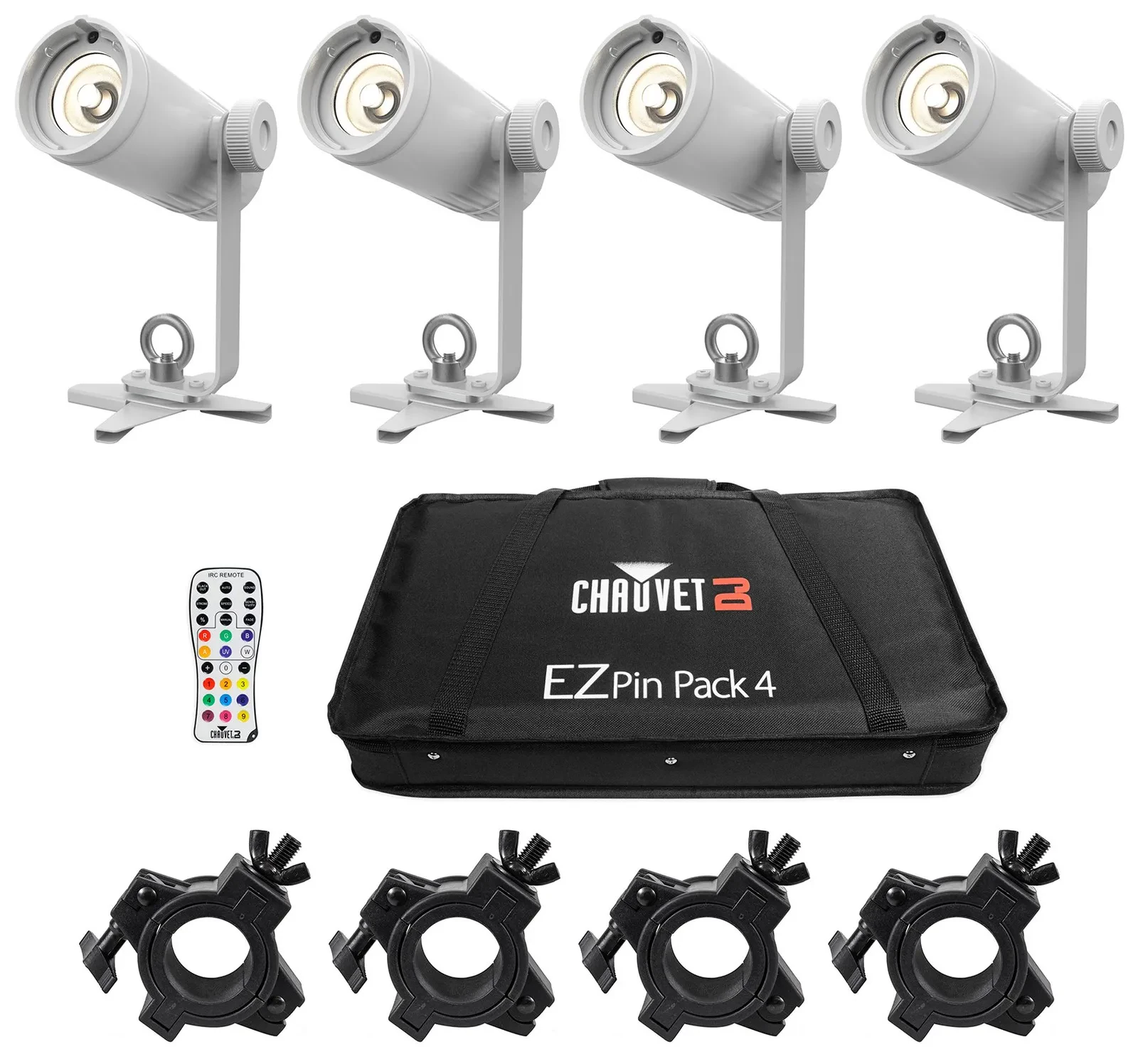 Прожектор Chauvet DJ Ezpin Pack 4 (набор, 4 шт.) с пультом ДУ, кейсом и 4 O-образными зажимами