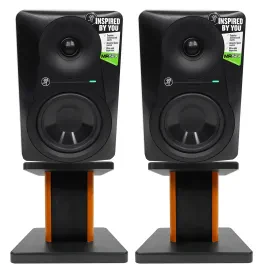 (2) Mackie MR524 5” Powered Active Studio Monitor Bi-Amped Speakers+Wood Stands