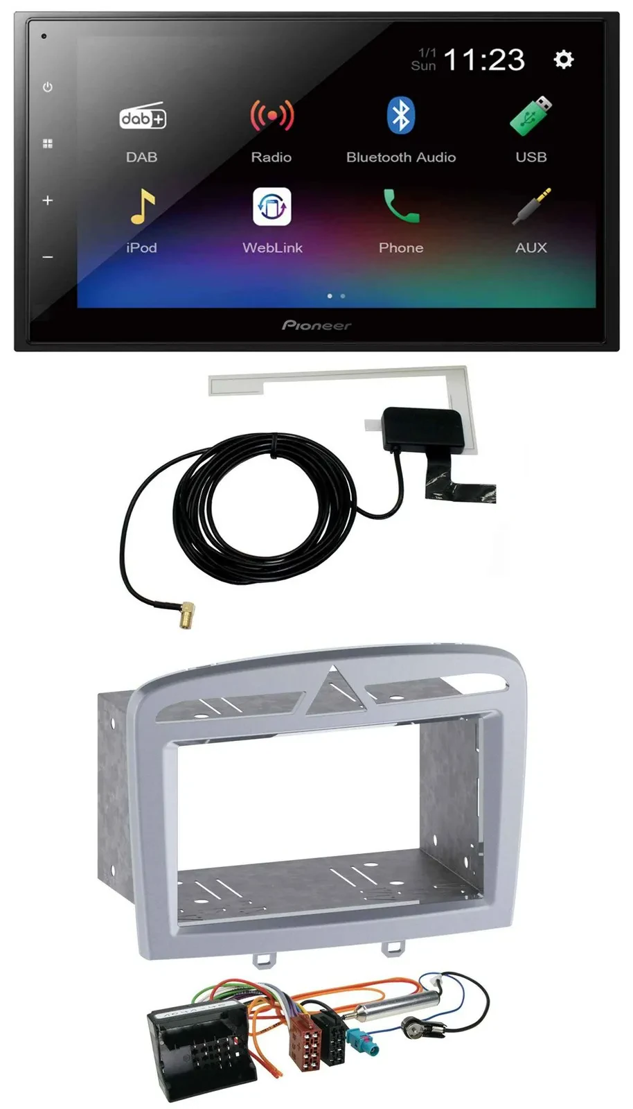 Pioneer DAB MP3 Bluetooth 2DIN USB Autoradio für Peugeot 308 09-13 warmsilber