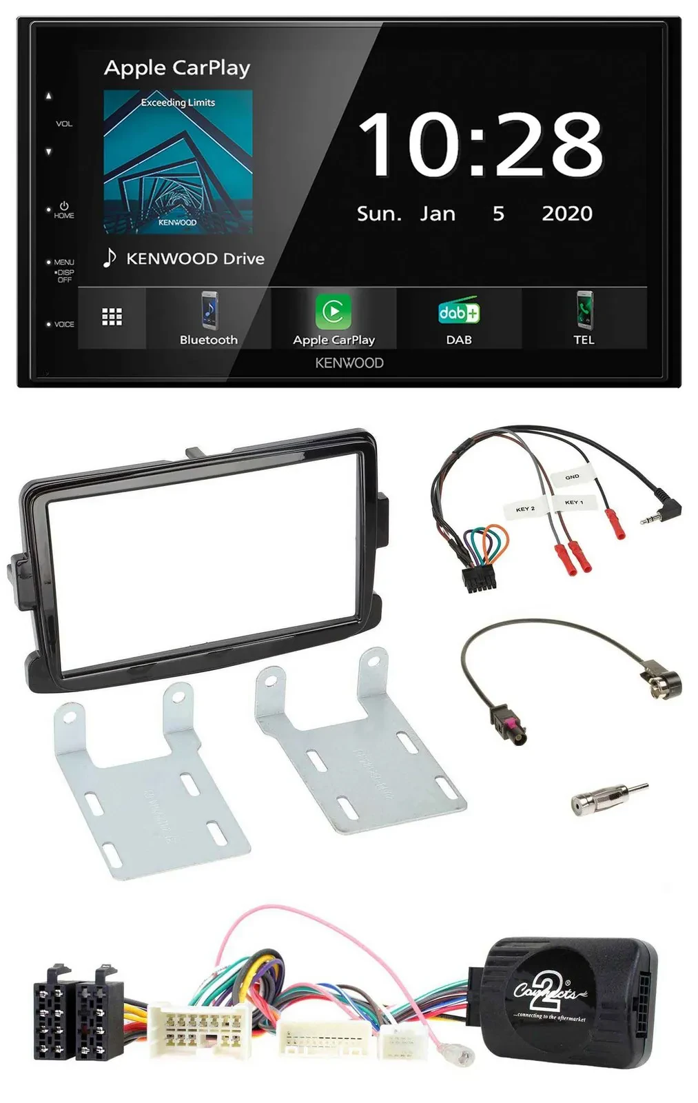 Kenwood Bluetooth Lenkrad DAB USB 2DIN Autoradio für Dacia ab 2012 piano schwarz