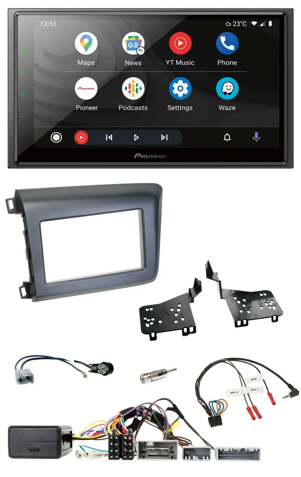 Автомагнитола Pioneer 2-DIN, USB, DAB, Bluetooth, совместима с кнопками на руле, для Honda Civic (US) 2012