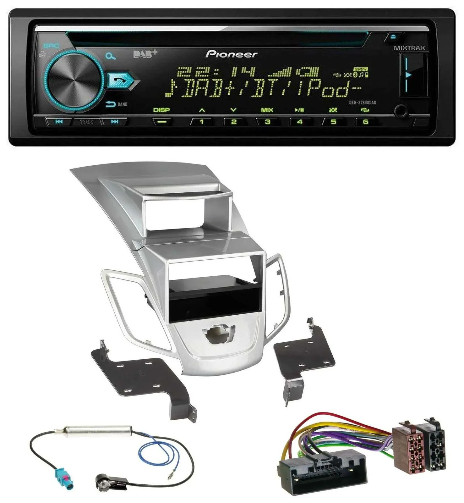 Автомагнитола Pioneer для Ford Fiesta (2010–2017) CD, USB, Bluetooth, DAB, серебристый