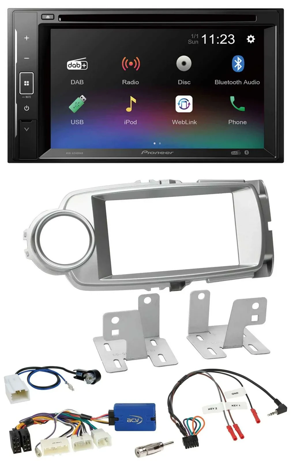 Автомагнитола Pioneer 2DIN, Bluetooth, USB, DAB, DVD, для Toyota Yaris 2011–2014