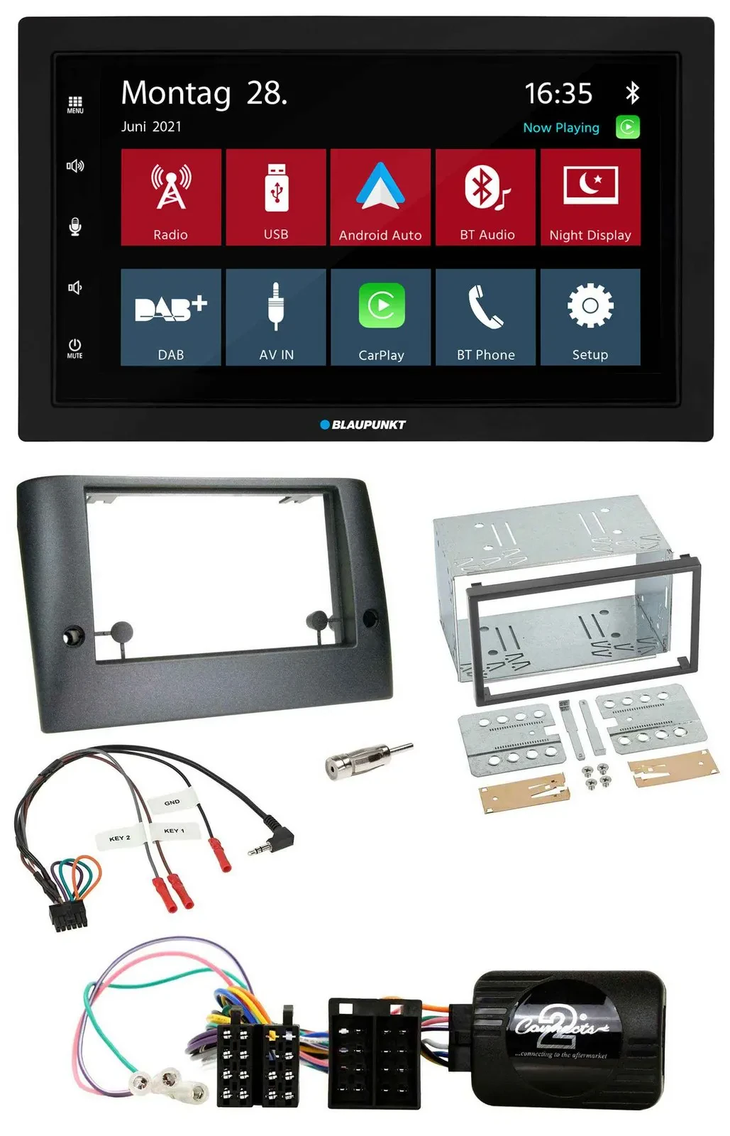 Blaupunkt Lenkrad Bluetooth DAB 2DIN USB Autoradio für Fiat Stilo 2005-2007