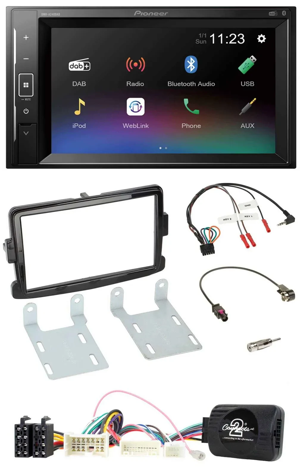 Автомагнитола для Dacia Pioneer 2DIN DAB Bluetooth USB, поддержка кнопок на руле, черный глянец