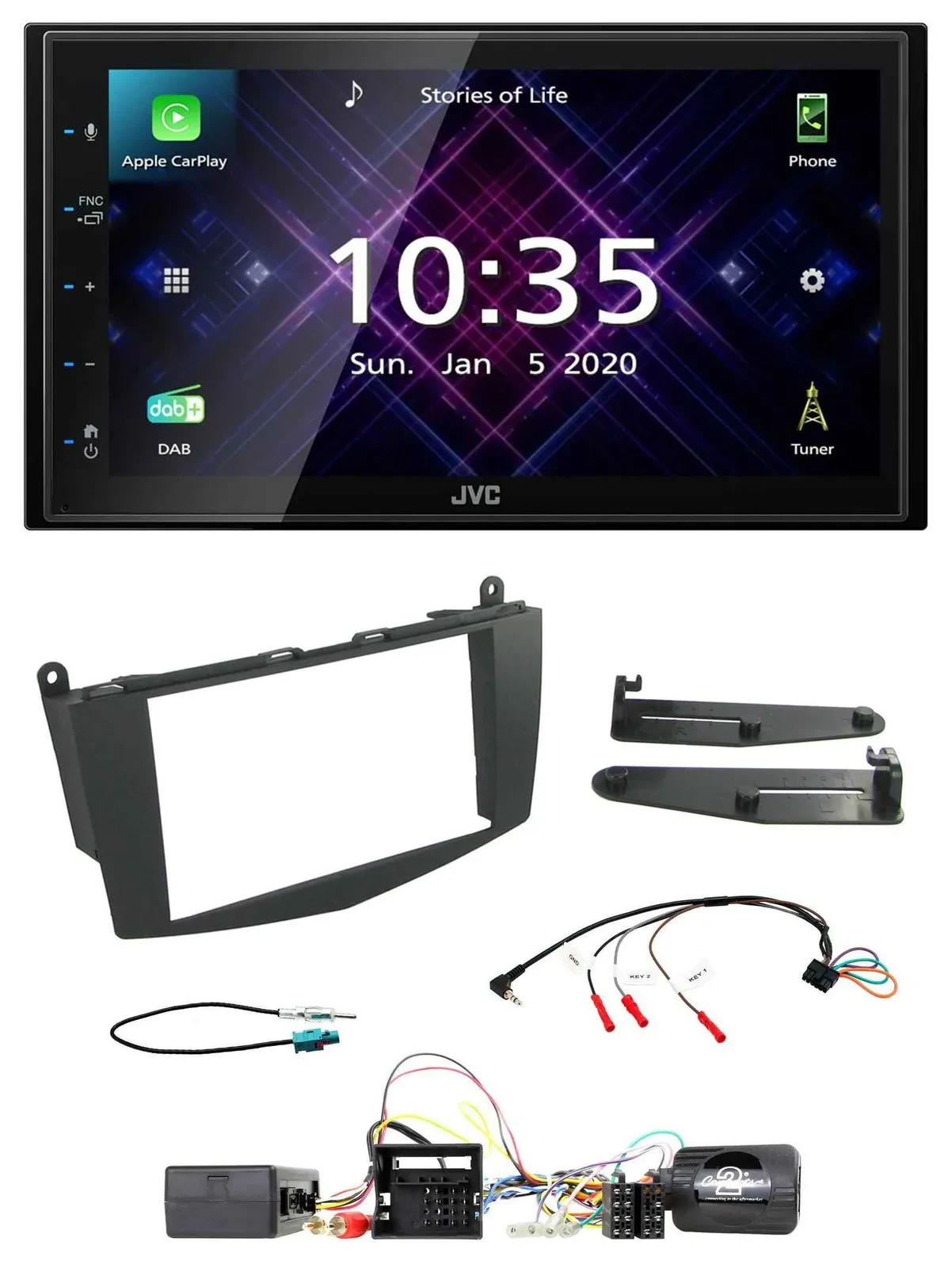 JVC DAB 2DIN Lenkrad Bluetooth USB Autoradio für Mercedes C W204 Aktivsystem ohn