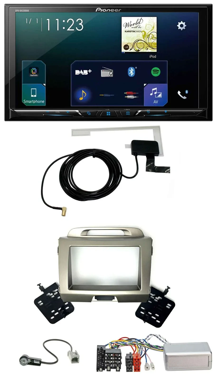 Автомагнитола для Kia Sportage 3 Pioneer 2-DIN, DAB, USB, Bluetooth, поддержка кнопок на руле