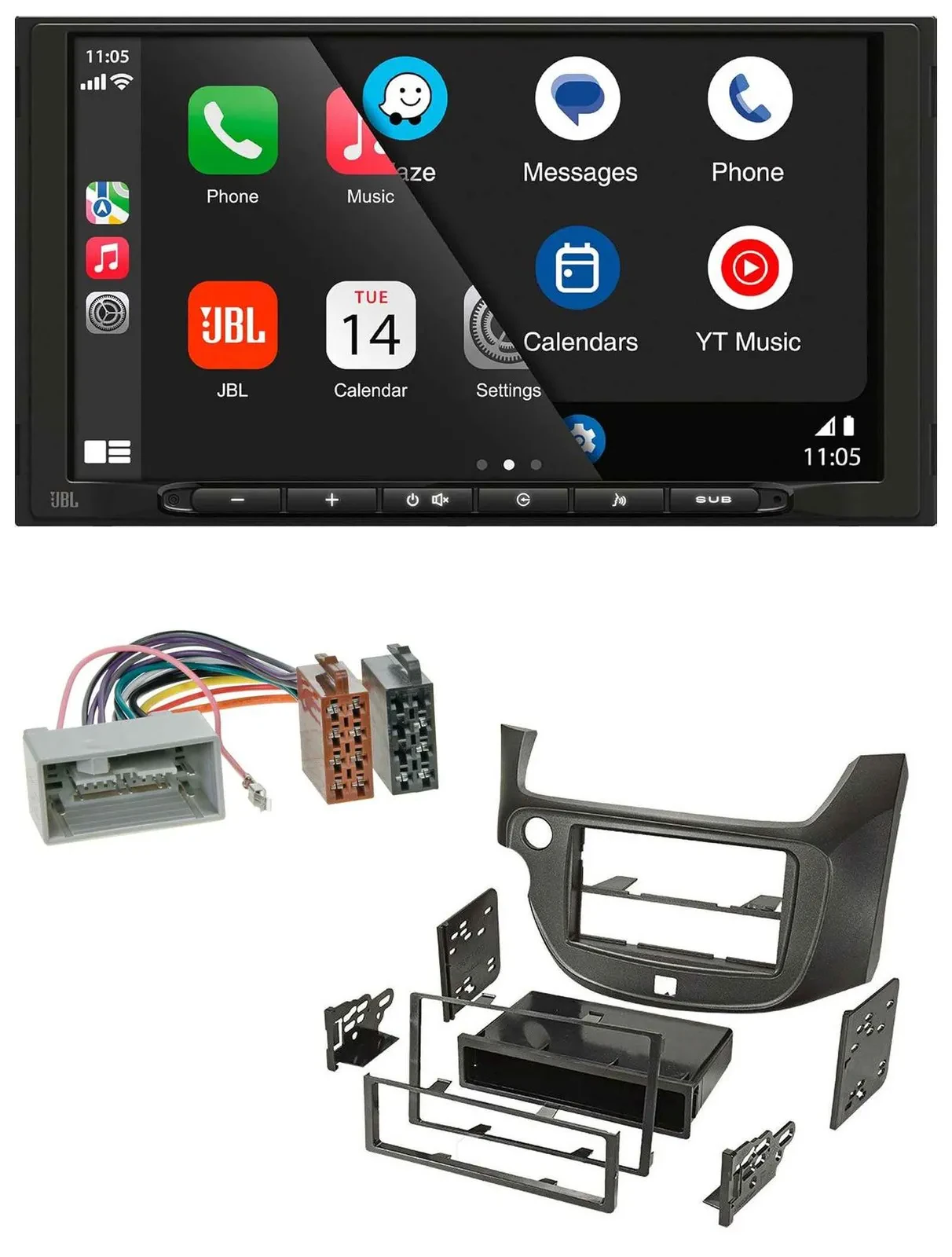 Автомагнитола для Honda Jazz JBL 2DIN, DAB, Bluetooth, USB, MP3, матовый черный